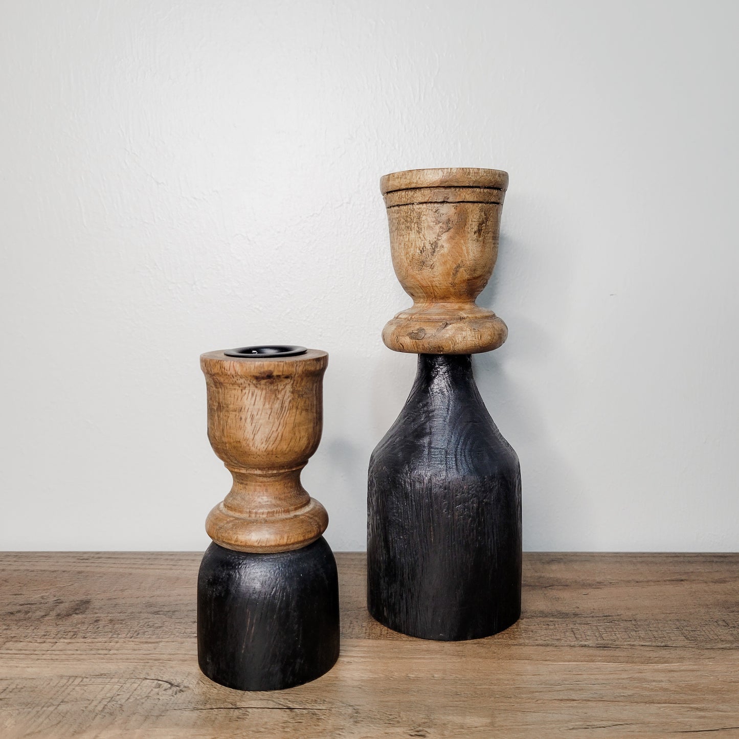 Black Wood Taper Candle Holder