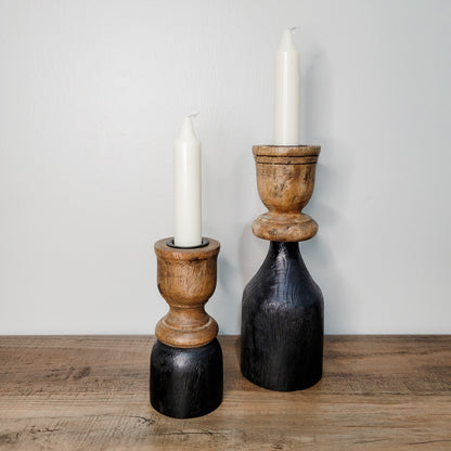 Black Wood Taper Candle Holder